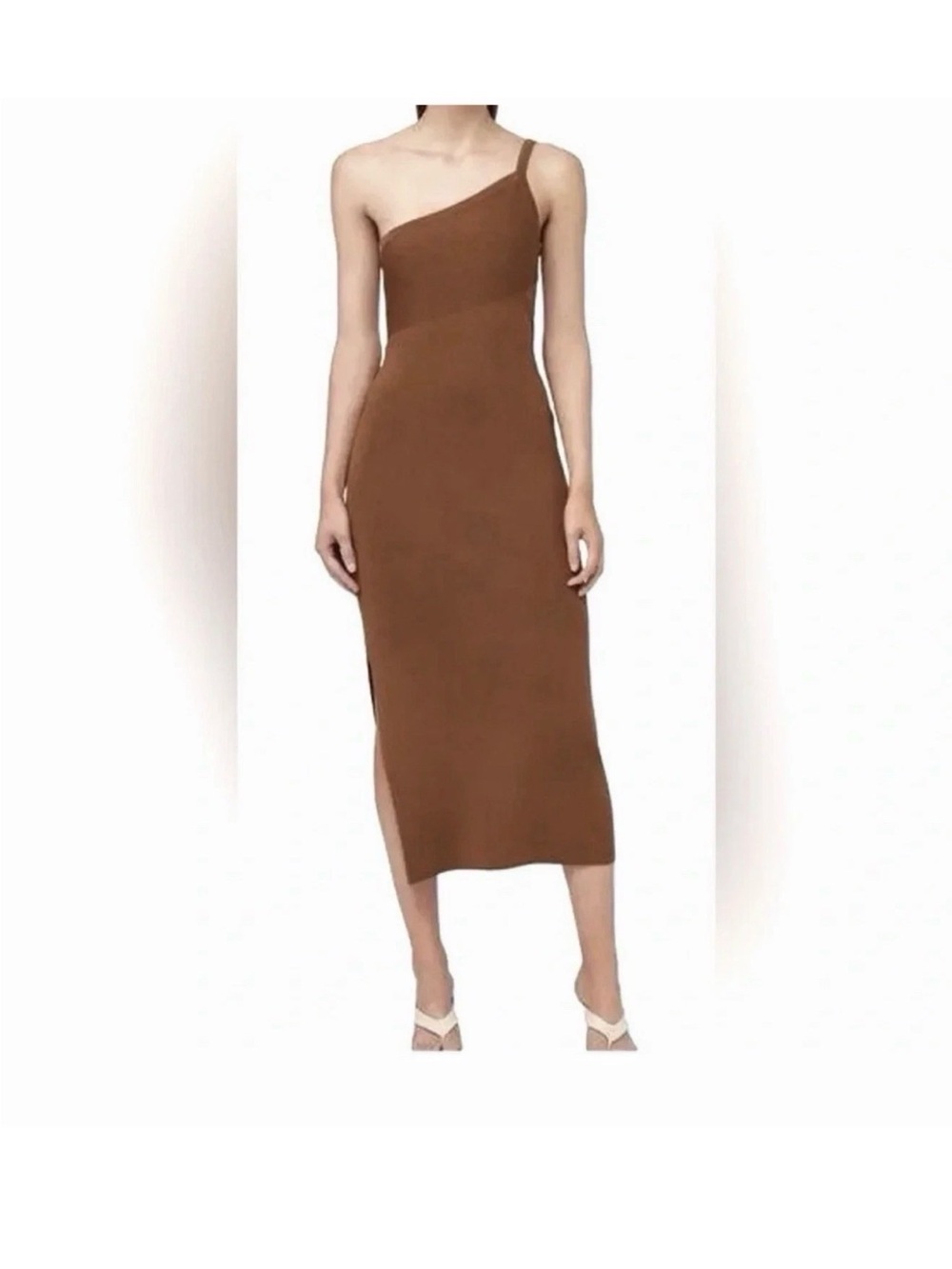 House of Harlow 1960 One-Shoulder Knit Maxi Dress in‎ Copper Brown